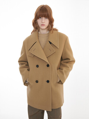 Oversized Double-breasted Wool Pea Coat_Camel