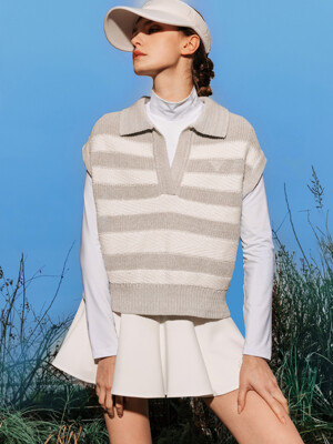 Stripe knit vest (grey)