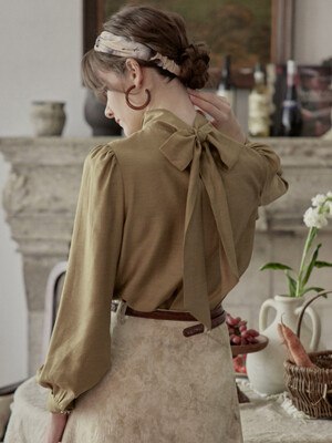PM_Stand-up collar ribbon blouse