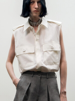 Sleeveless Safari Shirt[White(UNISEX)]_UTS-SS21