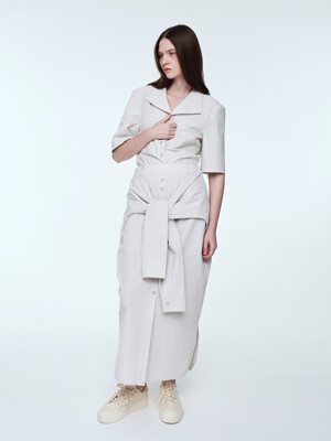 Organic Cotton Shirt Detail Long Skirt _ Light Grey