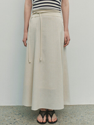 Soft Linen Flare Skirt (Beige)