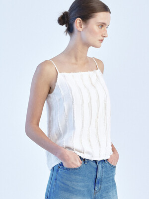 FRINGE SLEEVELESS BLOUSE - CREAM