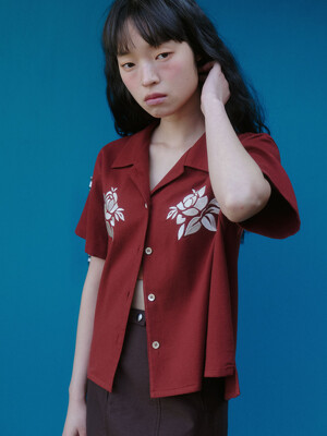 Rose embroidery shirt(deep red)