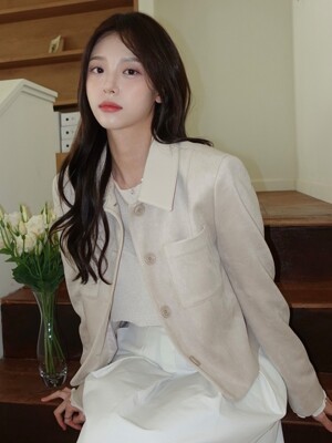 카라 배색 스웨이드 크롭 자켓 OH5SJ1690