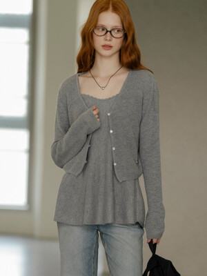 Romantic hachi knit sleeveless cardigan set_[2color]