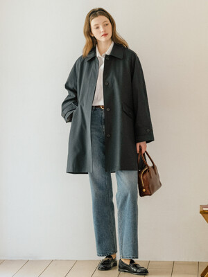 A-line silhouette half trench coat_Navy