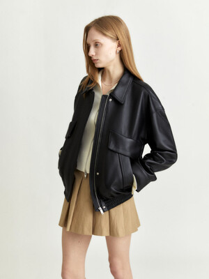 VOGUE Leather Bomber Jacket_Black