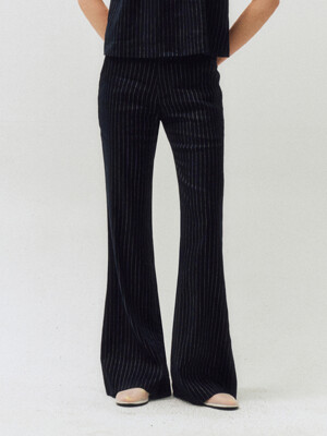 [Set-up]Linen Pin Stripe Boot-cut Pants_CTB550(Navy)