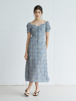 SUSHA HEART NECK FLORAL MIDI ONEPIECE_BLUE