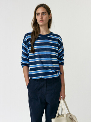 Stripe Round Pullover (Blue)
