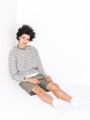 UNBALANCED STRIPE LONG SLEEVE [CHARCOAL STRIPE,RED STRIPE]