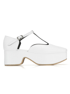 Squared toe T-strap mary jane platforms | White