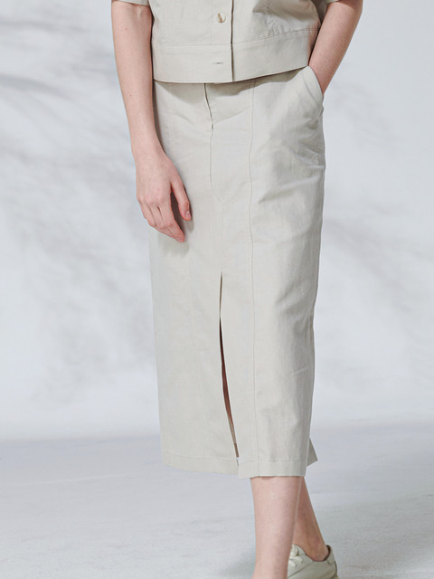 스커트,스커트 - 옵세스 (Obsess) - Linnen slit skirt (gray-beige)