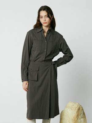 FLAP POCKET LONG SHIRT DRESS_CH/GRAY [U1F0O601/98]