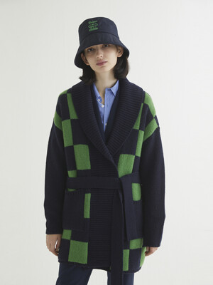 CHECKERBOARD ROBE CARDIGAN NAVY