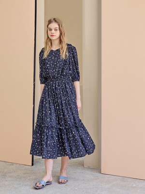 Flower Pattern Lovely Dress_NAVY