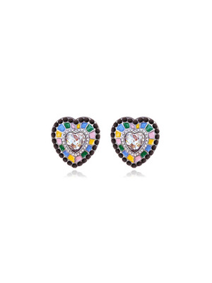 Rainbow Heart Stud Earrings Silver
