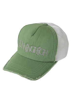 LETTERING EMBROIDERY WASHED MESH CAP [GREEN]