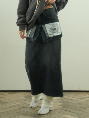 Overall Maxi Denim Skirt / Black
