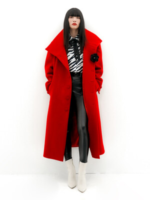 Funnel-Neck Wool-Blend Coat[Red(UNISEX)]_UTH-FC02