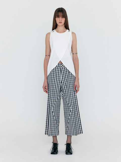 팬츠 - 잉크 (EENK) - WEMMA Ankle-Length Pants - Ivory/Navy check