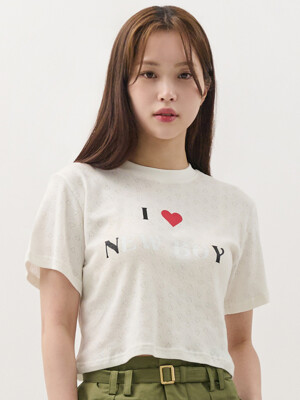 [WOMEN`S EDITION] 뉴 보이 패턴 여성 크롭 티셔츠 화이트