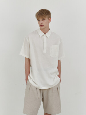 Linen pullover double pocket 1/2 shirt (off white)