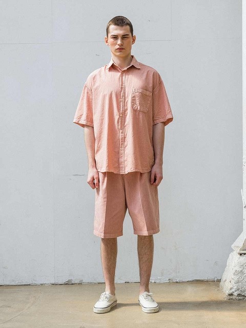 셔츠 - 에이전트픽 (AGENTPEEK) - AGP 피그먼트 컬러 하프 셔츠 라이트 핑크