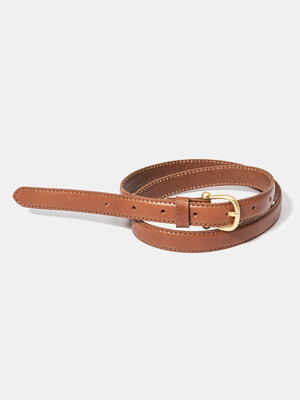 (W) gold bell buckle cowhide leather belt (T006_tan)