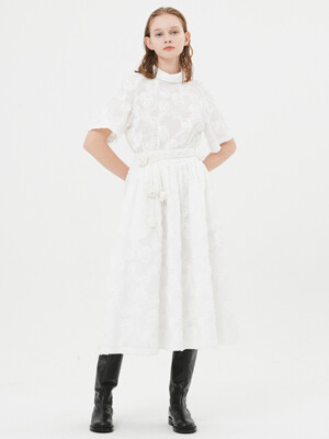 Flower Embroidery Dress / White