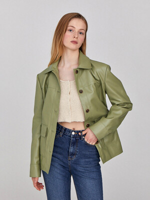 Pastel Green Leather Single Jacket