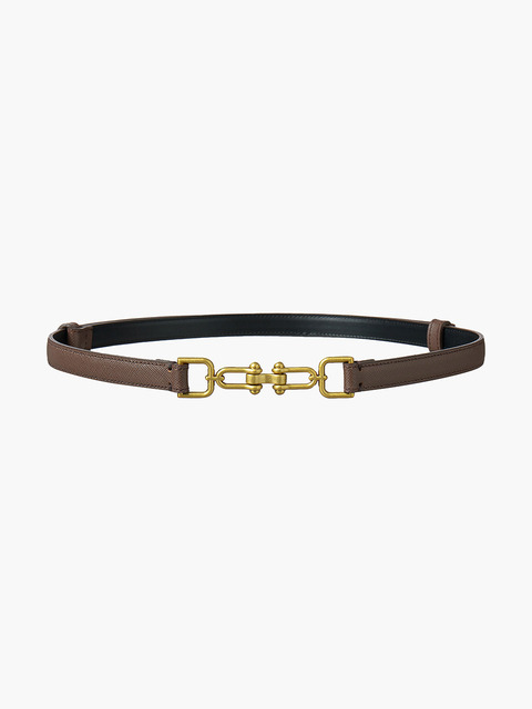 패션액세서리 - 쿠메 (KUME) - Adjustable Gold Clasp Leather Belt, Brown
