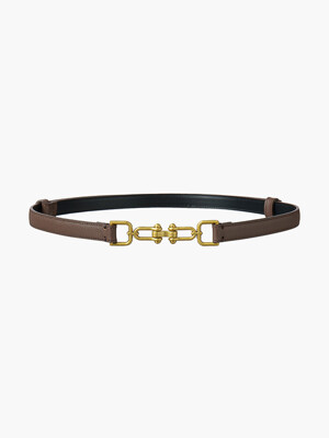 Adjustable Gold Clasp Leather Belt, Brown