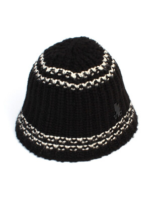 Two Line Black Knit Bucket Hat 니트버킷햇