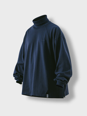 Oval Incision Turtle Neck Long Sleeve - Navy