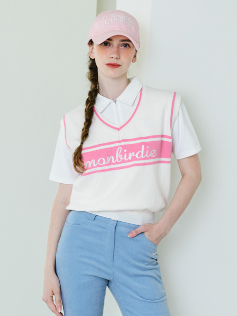 골프 - 몽버디골프 (MonBirdie Golf) - LOGO EMBROIDERY VEST 로고 자수 컬러블록 베스트 PINK
