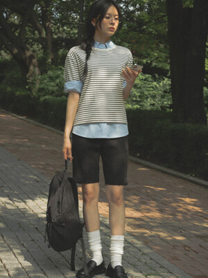 Cotton stripe T-shirt[2color]