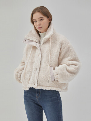 ECO FUR HIGH NECK STRING COAT IVORY