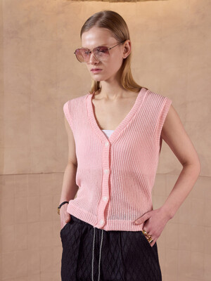 V-neck summer knit sleeveless vest cardigan Pink