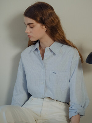 Embo cotton oversized stripe shirt_Blue