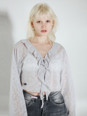 LACE FLARE CARDIGAN (GRAY)