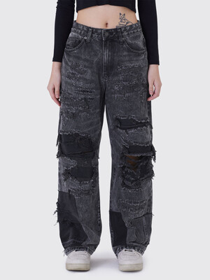 FRAYED PATCHED JEANS_BLACK