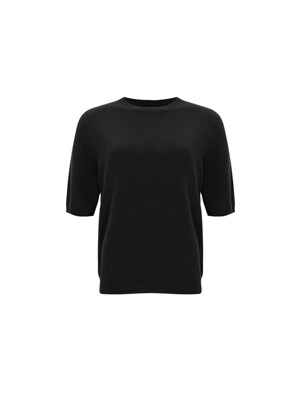 24SS 100% Wool Round Neck Sleeve Sweater - Black