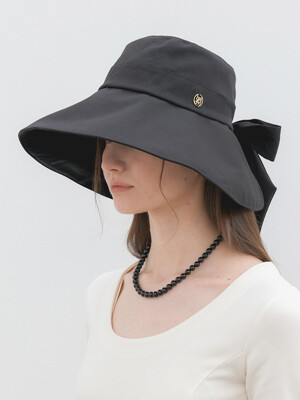 wide ribbon bonnet hat (C043_black)