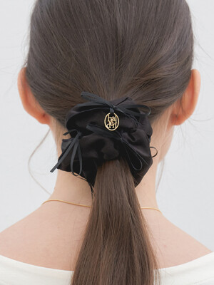 5 ribbon satin logo pendant scrunchie (H014_black)
