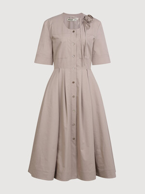 [Atelier] Short-sleeved Flared Dress (Detachable Flower Corsage)_LFDAM24850BED