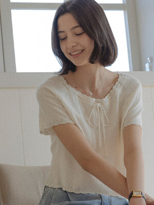 String neck raglan half sleeve knit_Ivory