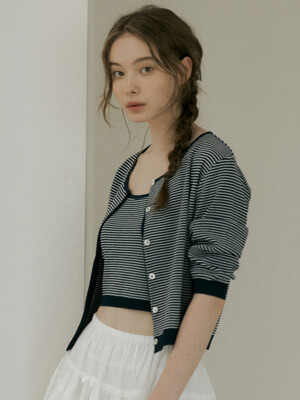 196 stripe knit cardigan (navy)