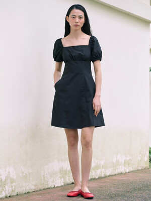Square Neck Shirring Mini Dress  Black (KE4571M045)